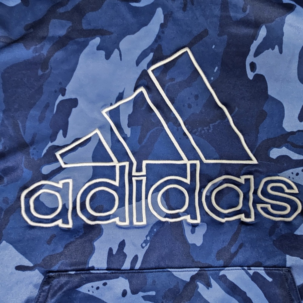 Adidas Hoodie Boys Large L 14/16 Camo Sweatshirt Blue Pullover Long Sleeve - Picture 2 of 10